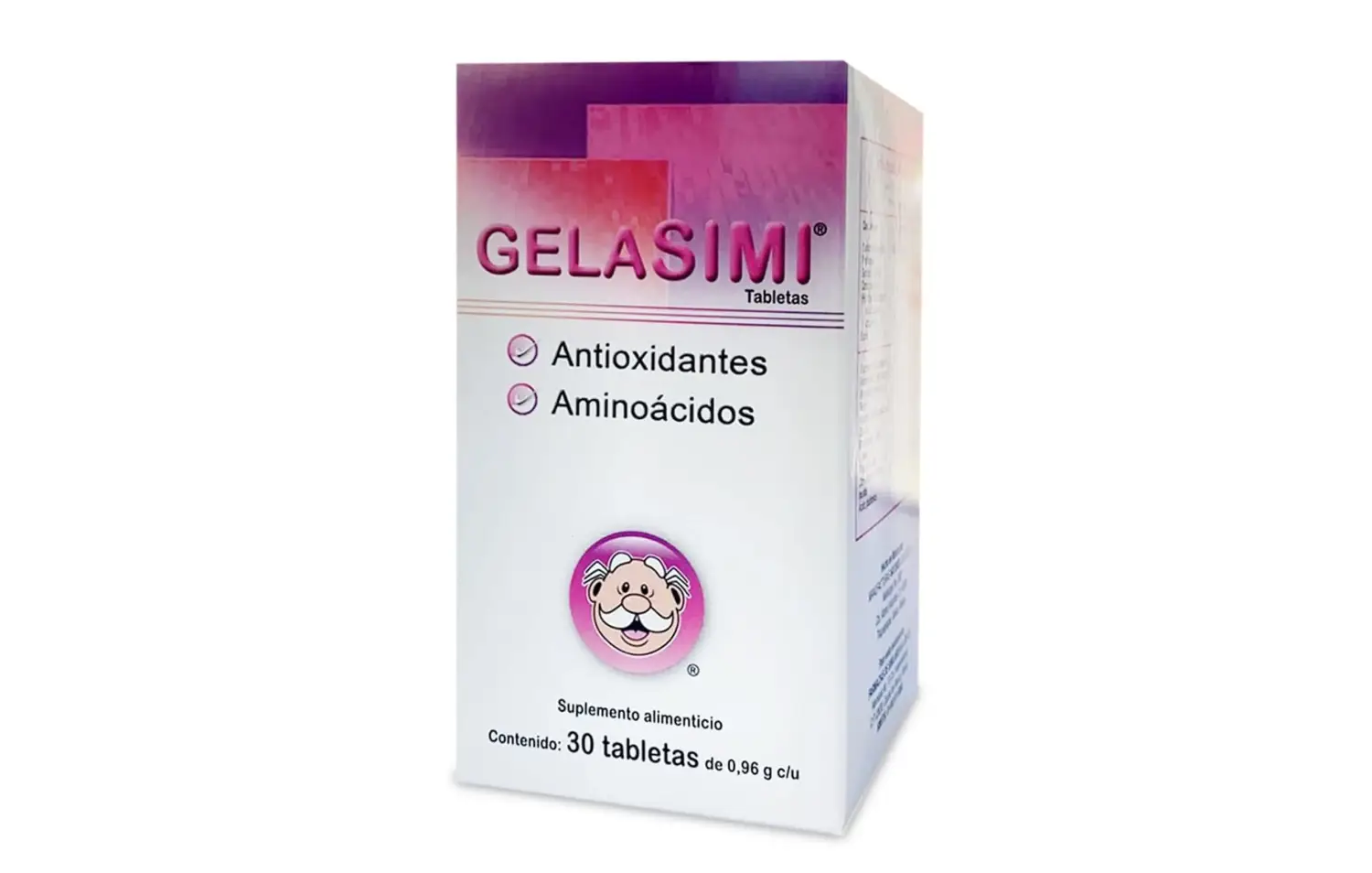 Caja de Gelasimi Tabletas, suplemento de farmacias similares con antioxidantes y aminoácidos.